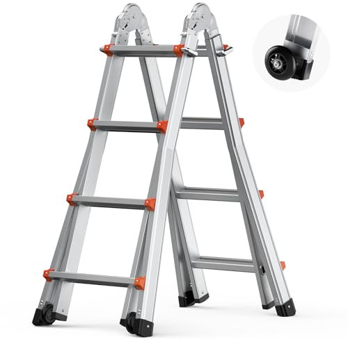 VEVOR Escalera Telescópica con Estructura en A Escalera Extensible 400 cm Escalera Plegable Portátil para RV, Tareas Escolares, Escalera de Techo para Interiores y Exteriores Carga de 149,7 kg