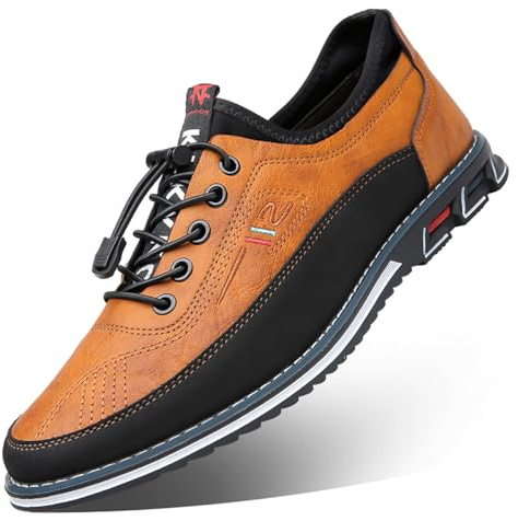 Baskets d'extérieur en cuir pour homme - Chaussures Oxford à lacets - Mocassins antidérapants - Chaussures de mariage et d'affaires pour homme, Orange 1981, 42.5 EU