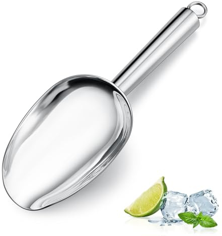 Leonyo 6 Oz Ice Scoop for Freezer, Small Stainless Steel Food Scooper Shovel for Kitchen Ice Cube Machine Buckets, Wedding, Bar Party, Store Popcorn, Candy – Silver