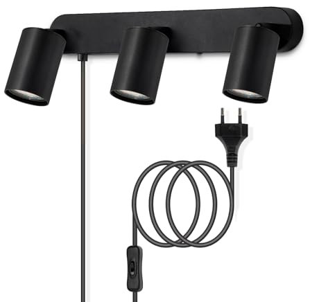 Dehobo Lampada A Parete con Filo Elettrico - Nero Lampada da Muro Interno con Interruttore 350° Girevole - Abat Jour da Muro Rotabile con Filo Elettrico per Camera da Letto Soggiorno Senza Lampadina