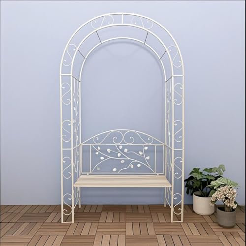 Arco da Giardino in Metallo con Panchina, Struttura Esterna per Piante Rampicanti, Resistente alle Intemperie, Facile da Montare