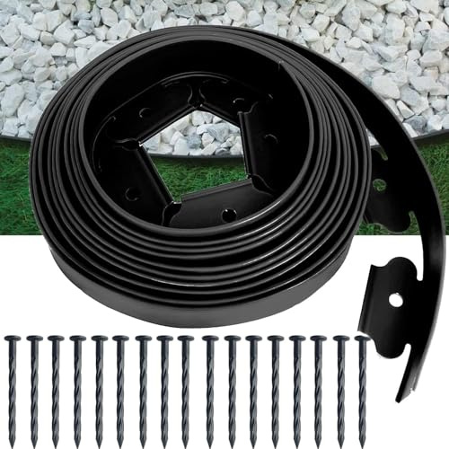 Borde De CéSped En Forma De L, Tira De 10 M con 30 Estacas De FijacióN, Ideal para Aislar CéSped Y Piedras, Y para Crear Zonas Verdes En Jardines Y Parques (Negro, Altura 5 cm)