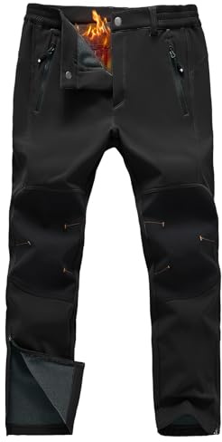 Rdruko Men's Snow Ski Pants Waterproof Insulated Fleece Lined Snowboard Winter Hiking Camping Pant with Zipper Bottom Leg, Black, 34