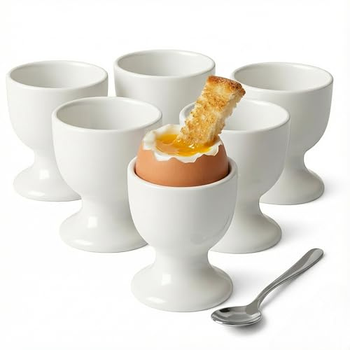 MIJOMA Äggkoppar set om 6 – vit, ca 7 x 5 cm – porslin, diskmaskinssäker, tidlös design, stabil fot, för frukostägg och brunch