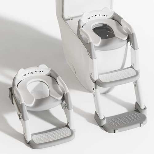 Potty Training Toddler Toilet Seat,Upgrade 3 in 1 Steps Stool,Multi-Functional Splash-Proof Guard,Foldable for Kids Boys Girls,Adjustable Toilet seat Toddler in Bathroom (Grey)