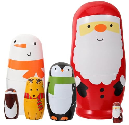 CDLIZW Bambole Russe di nidificazione di Natale,6 Pezzi bambole di nidificazione dipinte a mano di Natales fatte a mano in legno pupazzo di neve bambole set decorazione di Natales bambola impilabile