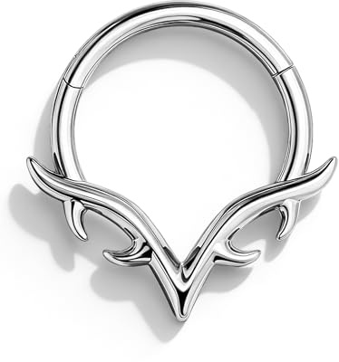 OUFER 16g Septum Rings, Blade Wings Septum Jewelry, V Shape Hinged Segment Clicker, Hypoallergenic Surgical Steel Nose Rings Hoops, Helix Daith Tragus Conch Piercing Jewelry for Women Men Silver 8mm
