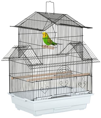 PawHut Jaula para Pájaros de Acero Pajarera con Comederos Perchas Columpio y Bandeja Extraíble Jaula Grande para Loros Canario Periquito 50,5x41x63 cm Blanco