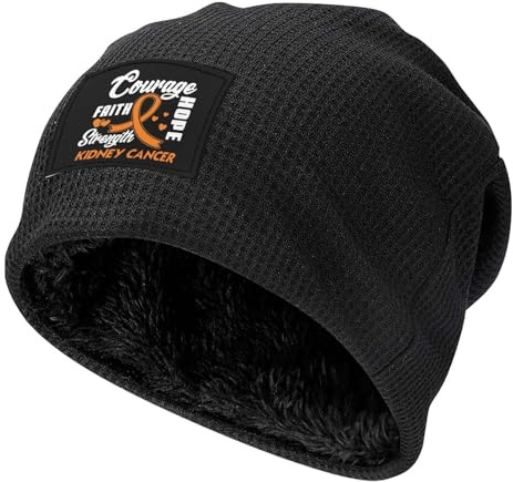 Kidney Cancer Warrior Knitted Hat, Soft Thermal Winter Beanie for Men & Women Black