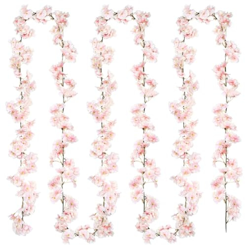SOMYTING 4 stycken konstgjorda blommor, girlang, 180 cm, körsbärsblommor, girlang, konstgjord blomgirlang, rosa, konstgjorda blommor, hängande girlang för utomhus- och inomhusbröllop, vägg, dålig