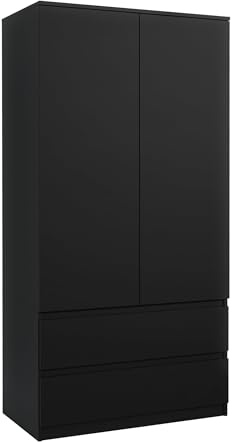 meble masztalerz Armadio Camera da Letto con 2 Cassetti Larghezza 90 cm - Mobile Camera da Letto - Armad Camera Letto Moderni - Guardaroba Armadio - Nero - 180x90x50cm