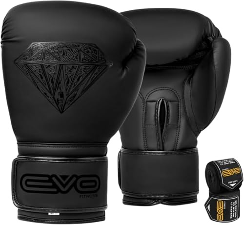 EVO Fitness Gants De Boxe avec Bandages pour Les Mains Hommes Femmes avec Cuir Pro Gel pour Muay Thai Kick Boxing Sparring Gant Boxe Combat Et Entraînement Gant De Boxe Enfant Boxing Gloves