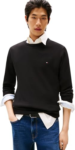 Tommy Hilfiger Uomo Pullover Essential Cotton Crew Neck in Cotone, Nero (Black), M