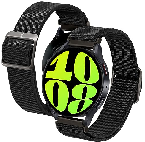 Spigen Lite Fit Armband Kompatibel mit Galaxy Watch 7 40/44mm (2024) | FE (2024) | 6/6 Classic | 5/5 Pro | 4/4 Classic und alle Smartwatches mit 20mm Breite Nylonband - Schwarz
