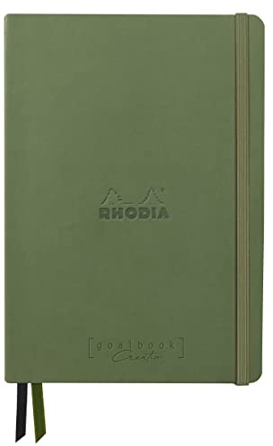 RHODIA 194445C - Bullet Journal Goalbook Creation Sauge - A5 - 14.8x21cm - Dotted- 160 pages Maya Black 120 g/m² paper - 2 ribbons - Imitation leather cover