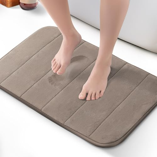 KEPLIN Tappetino da bagno in memory foam, ultra morbido, altamente assorbente, antiscivolo, lavabile in lavatrice, comfort di lusso per pavimenti di casa e bagno (grigio chiaro, 40 x 60 cm)