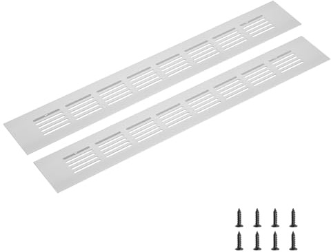 sourcing map Rectangle Ventilation Grille 350x50mm/14x2 Silver Tone | Aluminum Alloy Mesh,Air Vent Cover,Louvered Ventilation Cover,with Mounting Screws for Cabinet Shoe Closet