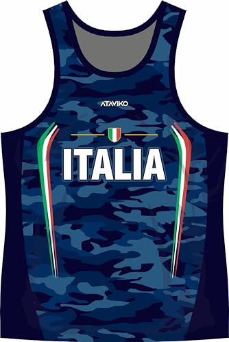 Ataviko Canotta Italia, Gym Palestra, Beach Volley Mare, Passeggio, Sport Estivi (IT, Testo, S, Regular, Regular, Standard, Blu)