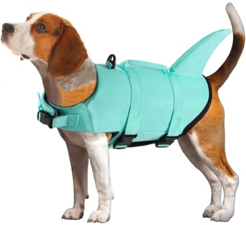 EMUST Dog Life Vests, Dog Floats for Swimming, Boat, Pool, Ripstop Dog Life Jacket with High Buoyancy and Lift Handle for Small and Medium Breeds, (M,SolidTurquoise)