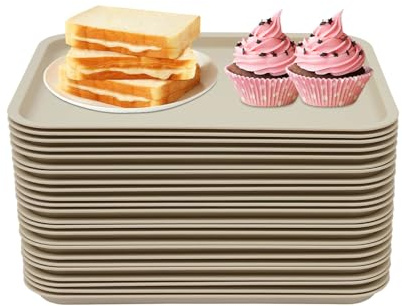 RjcdOPL Lot de 24 Plateaux de Service en PP, Compatibles Lave-Vaisselle et Micro-Ondes, 36 x 27cm, pour Fast-Foods, Restaurants, Cafétérias (Kaki)