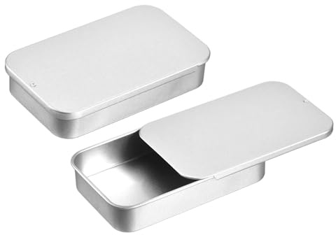 QUARKZMAN metallburkar med lock, 4 st. Liten plåtburk 80 x 50 x 15 mm metallburk för godis och små föremål – silver