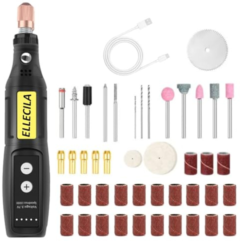 Cordless Rotary Tool Set, 5-Speed Electric Grinder Kit with 46Pcs Accessories, 3.7V 8000-16000rpm USB Rechargeable Rotary Tool Kit for DIY Engraving, Grinding, Polishing Drilling Etching