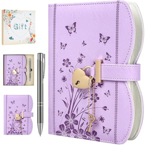 HwxBen Diario Segreto con Lucchetto per Ragazze 8-15 Anni – Kawaii Journal Carino, Idea Regalo Compleanno e Natale, Set con Penna e Accessori, B6 Ricaricabile 244 Pagine – Viola Chiaro