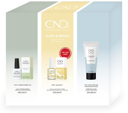 CND Nail Glow & Repair Kit - Includes Nail Strengthener (15ml), Cuticle Oil (15ml) & Skin Hydrating Lotion (100ml), Ultimate Fingernail & Hand Care Set to Restore Health
