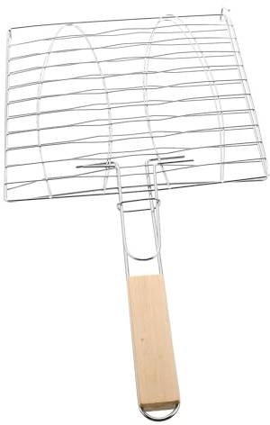 Abaodam Parrilla de Malla Metálica para Asar Pescado y Carne de Res, Fácil de Limpiar, Material de Madera y Hierro, Adecuado para Camping y Picnic