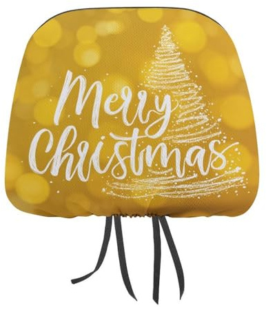 Lot de 2 housses élastiques et confortables pour appui-tête de voiture imprimé arbre de Noël sur jaune citron, compatible avec la plupart des voitures, camionnettes, SUV, camions, accessoires de