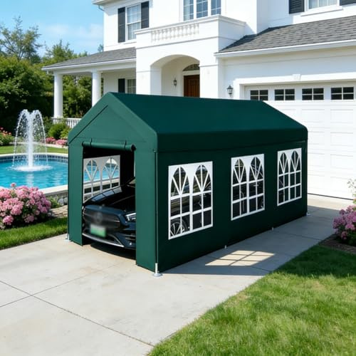 Bananaww Abri Voiture Portable Heavy Duty avec Parois Latérales Carport Toile Garage Extérieur Protection Contre Soleil Pluie Neige Poussière Fientes Oiseaux Sève Arbres Givre