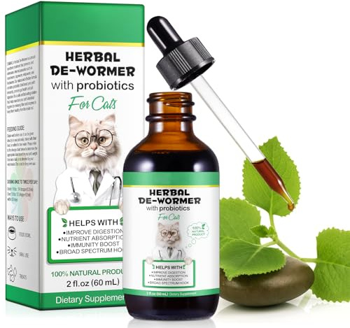 CJXHJY Wurmkur Katzen 60ml | mit Probiotika | Natürliche Entwurmungsmittel für Katzen | Wurmtropfen zur Vorbeugung und Bekämpfung von Parasiteninfektionen | Natürliche Formel zur Darmhygiene