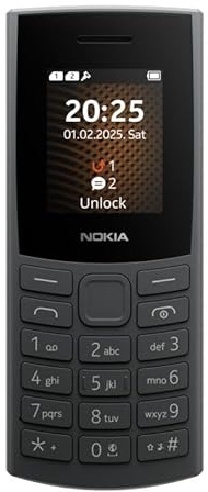 Nokia 105 4G 2025 Telefono Cellulare 4G, Nero, Dual SIM, Display 1,8 Pollici, Batteria 1020 mAh, Radio FM