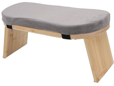 Aramox Meditationsbänk Bokträ Vikbar Knäbänk med Bomullskudde 17,3 X 7,5 X 6 i 5 Graders Lutande Gångjärn, Halkfria Kuddar för Meditationsteceremoni för Vuxna