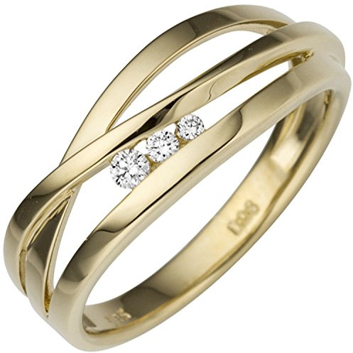 Jobo Damen-Ring breit aus 14 Karat 585 Gold mit 3 Diamanten Größe 58