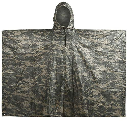 LOOGU Leichter wasserdichter Regenponcho mit Kapuze Camouflage Design Ripstop Mehrzweck Regenmantel für Männer und Frauen Regencape schnell trocknend wiederverwendbar Für Camping Angeln Jagd Events