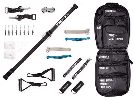 PULLUP & DIP FREESIXD Schlingentrainer und Widerstandstrainer Set, Suspension Trainer für zu Hause an Wand und Türe, Widerstandsbändern, Fitnessstange & Tasche (TÜR + Wand Paket)