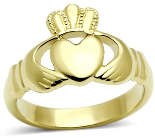 YourJewelleryBox Gold claddagh ring ladies no stone irish celtic steel ireland (J)