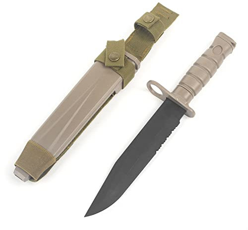 QIRUIMY Tactique baïonnette M10 couteau en plastique, couteau de combat en caoutchouc flexible avec pile, fusil d'air CS modèle de poignard d'entraînement Wargame accessoires (Brune)