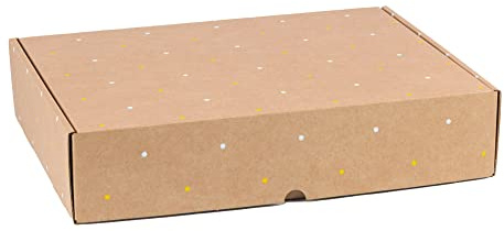 Förpackning med 10 kartonger presentkartong med vit och gul mullvadtryck, kartonger för frakt, automontable förpackningar paket, julförpackning, Mått 38x28x8 cm (largoxanchoxH) återvunnen.