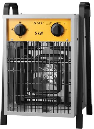 SIAL Calefactor 5000 W - Radiador Electrico - Calentador Industrial - 3 Niveles de Calor - Termostato & Protección Contra Sobrecarga - Ventilador de Calefacción Para Uso Interior y Exterior