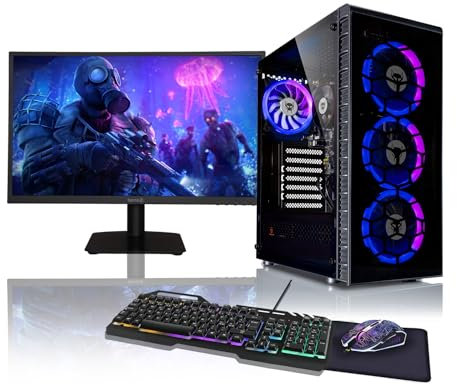 BEASTCOM Q3 Essential Gaming, Gaming PC, AMD Ryzen 5 6X4,20GHz 12 Threads, 4K Vega Radeon Grafica, 512GB SSD, 16GB RAM, Monitor LED 24 + tastiera + mouse + tappetino per mouse, WiFi, Windows 11 Pro