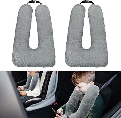Hoteam 2 Pcs Travel Pillow Car Sleeping Kid Neck U Shaped for The Back Seat Adults Children Head and Body Support Long Distance Journey Accessories (Gray)