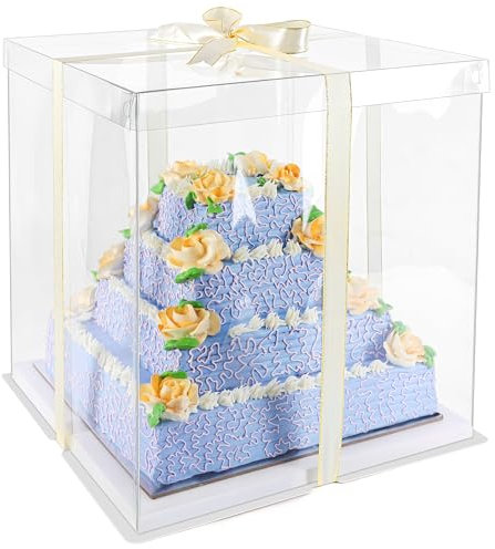 Belle Vous transparente Kuchen Geschenke Transportbox - 35 x 35 x 38cm - Geschenkbox Set durchsichtig mit Deckel - wiederverwendbare Geschenkbox transparent- Cake Box -Presentbox