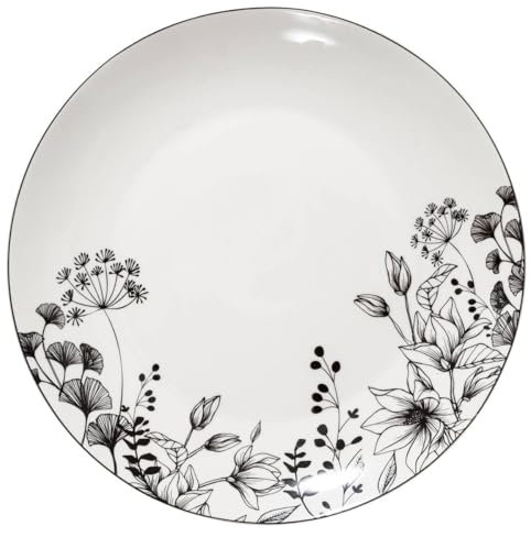 Lot De 6 Assiettes Plate white Floral - Blanc/noir - D 27 Cm