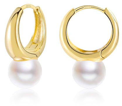 ALEXCRAFT Perlenohrringe Gold 14K Creolen mit Perlen Ohrringe Vergoldet Damen Geschenk für Frauen Freundin Mama Mädchen