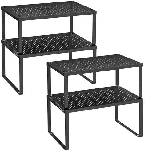 SONGMICS Gewürzregal, 4er Set, Küchenregal, Küchen-Organizer, Küche, Gewürzhalter, erweiterbar, stapelbar, kleines Regal, Metall, tintenschwarz KCS006B01