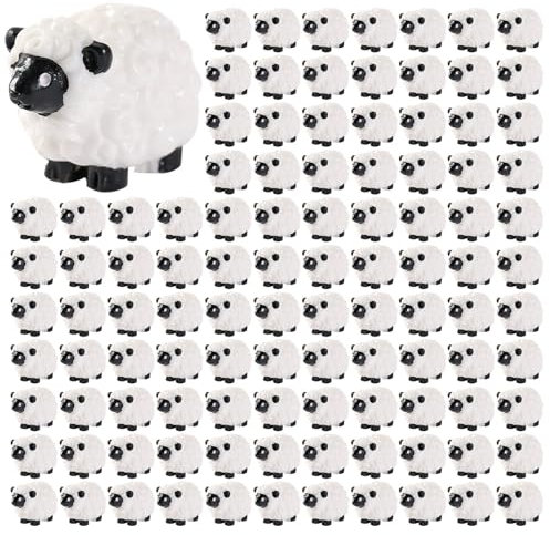 SWEETBIUTI Mini résine Animaux Blancs Moutons Miniatures Miniatures minuscules Animaux en résine Mini Figures résistantes à la Chaleur Mini Figurines en Vrac pour la Maison de Jardin 100 pcs
