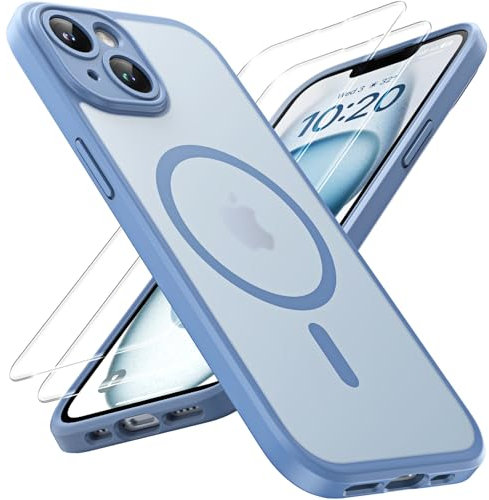 TOCOL für iPhone 15 Hülle für Magsafe, Vollständiger Kameraschutz Stoßfest Kratzfest Transluzente Rückseite Magnetisch Handyhülle für iPhone 15 Case, Hellblau