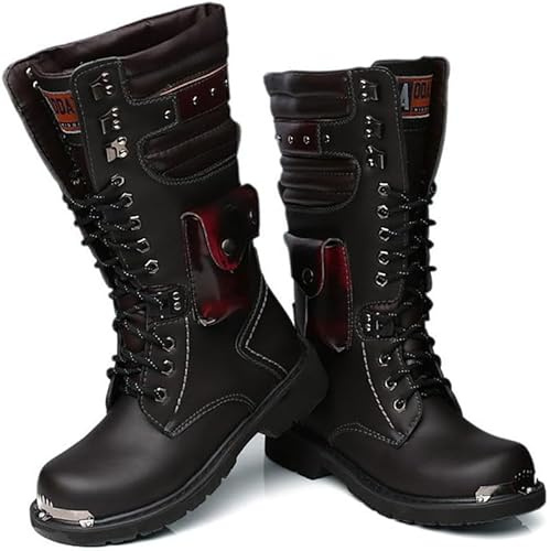 Fashion Riding Boots for Men Steampunk Retro PU Leather Knight Boots Outdoor Lace up Equestrian Boot Shoes Military Boots,Black,42 EU